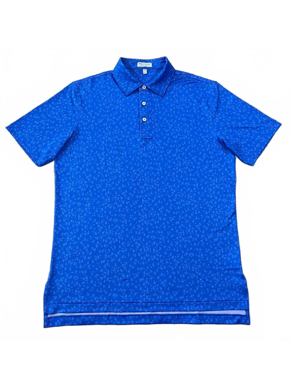 Peter Millar Summer Comfort Worth A Shot Performance AOP Blue Polo Shirt Size M